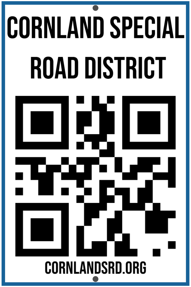 Cornland Special Road District entrance sign with QR code
